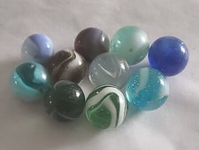 10 x Antique Marbles Marble Victorian Teal Blue White CODD Shiny NOT sea glass