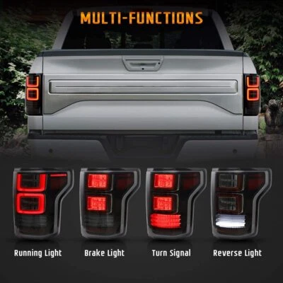 Pair Vland SMOKED LED Tail Lights For Ford F150 2015-2020 F-150 Rear