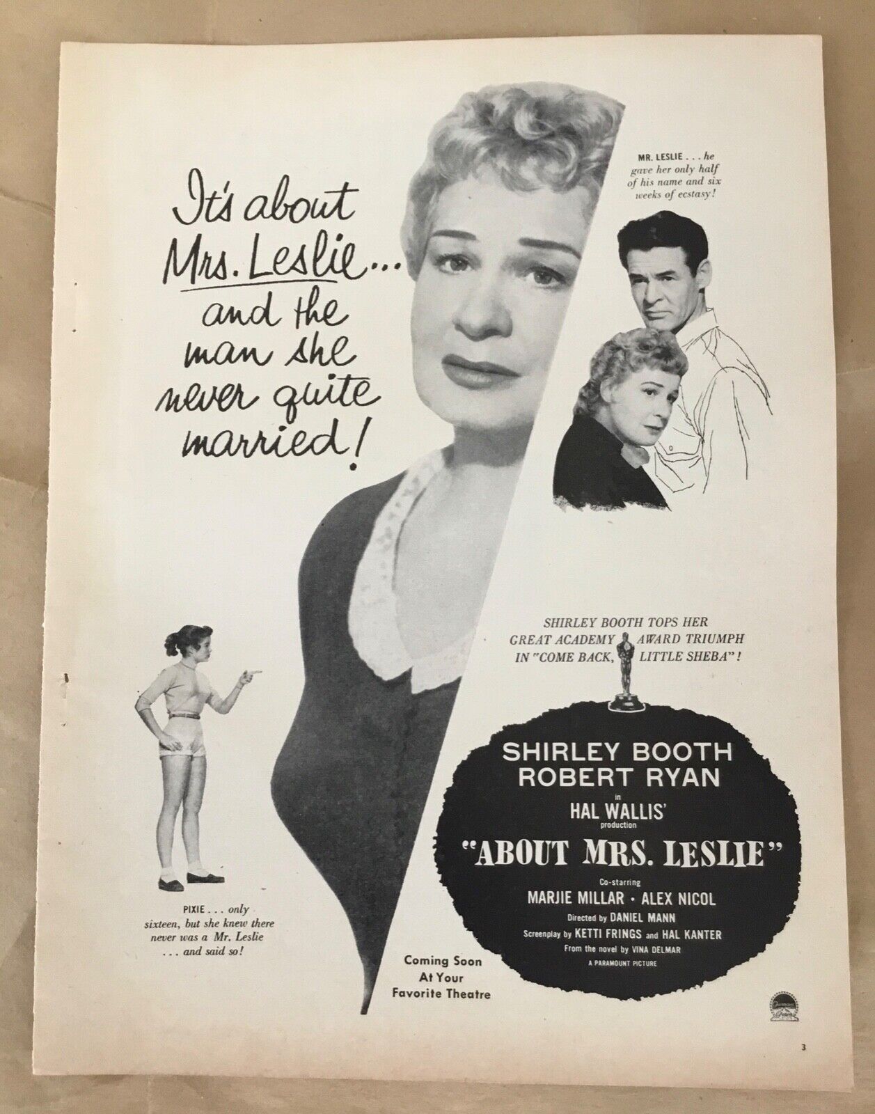 About Mrs. Leslie movie 1954 print ad 1950s art Fashion orig vintage Now on sale ret