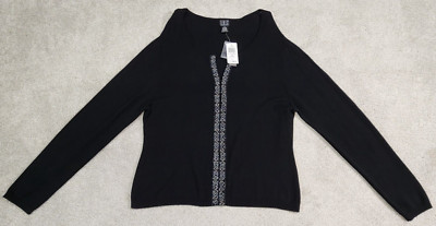 INC long Sleeve Hook & Eye Embellished Top Black XLarge NEW
