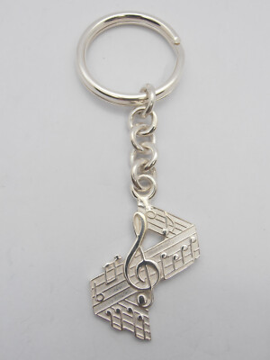 Keychain in Silver 925 Treble Clef Music Staff Musical Notes Cozzi Gioielli
