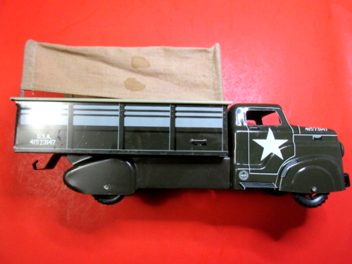 PRESSED STEEL TOY TRUCK WWII MARX MILITARY TRANSPORT RARE COND ANTIQUE VINTAGE - Photo 1/20