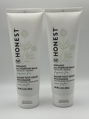2 Honest Organic All-Purpose Balm Fragrance Free Olive Oil & Shea Butter 3.4 oz
