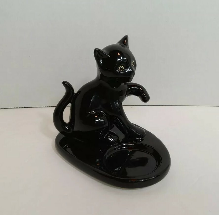PARTYLITE Ceramic Sitting Black Cat/Kitten Tea Light Candle Holder