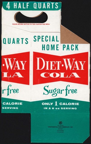 Vintage soda pop bottle carton DIET WAY COLA 4 pack half quarts new old stock