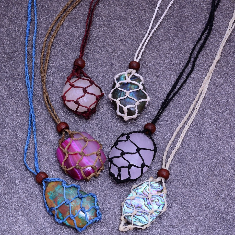 75 Stück Menge Austauschbar Boho Hanf Tribal Edelstein Makramee Anhänger Beutel - Bild 2 von 4