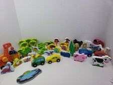 Huge Lot Of 48 Some Melissa and Doug Wooden Toys Trees Dinosaurs Cars