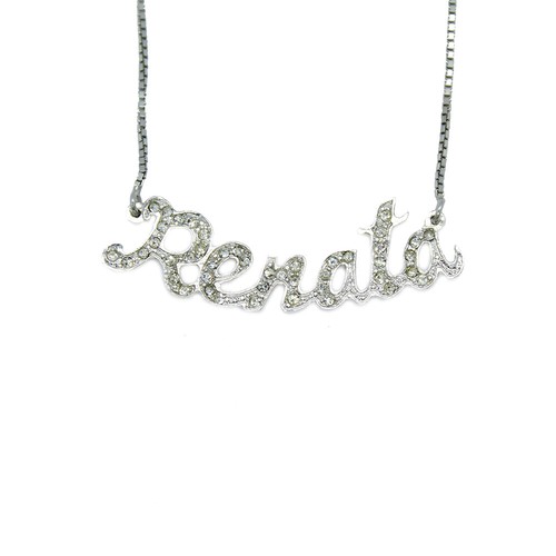 Collier Prénom Nadia En Argent Avec Strass - Longueur 44 Cm, Style Jersey - Neuf Avec Étiquettes
