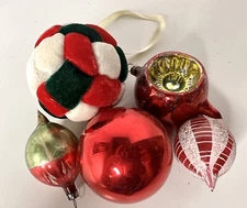 Shiny Brite Poland Glass Ornaments Velvet Soccer Teardrop Red White
