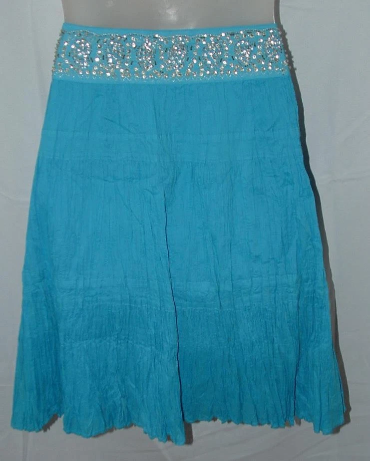 Falda Boho Algodón Forrada Cintura Azul Brillante Talla Grande Informal o Vestido Adornada Foto 3 de 4