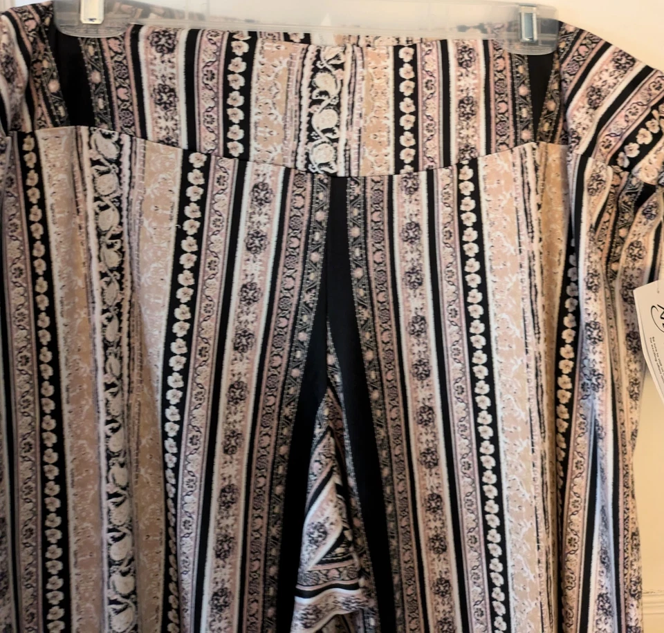 NY Collection Sz XL Black/Pink/White Striped Self-Tie Pull-On Wide-Leg Pants NWT - Image 3 of 4