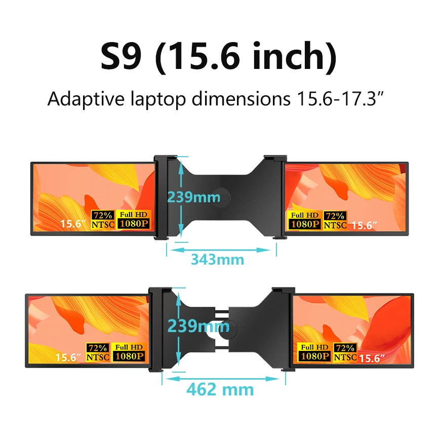 15.6'' Portable Dual Screen Extender Laptop Triple Monitor FHD Plug And Play - Image 3 of 4