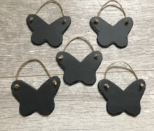 X 5 Handmade Slate Hanging Butterfly Chalkboard Name Tags Wedding Favours