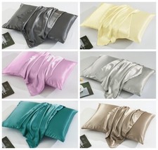 2 Pack Queen King Pillowcase Satin Silky Soft Cushion Cover Pillow Cases