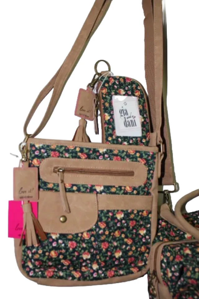 NUEVO Gigi Hill Gia Floral Lona Bandolera Monedero Dani Annalise Beso 3 piezas Foto 2 de 4