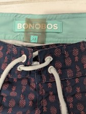 Bonobos Swim Trunks Shorts Mens M 7 Inch Inseam Blue w/ Pineapples Tie Front 33
