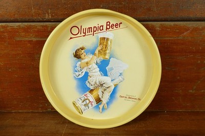 Olympia Beer Capital Brewing Metal Beer Serving Tray 1970's Lady Riding Beer
