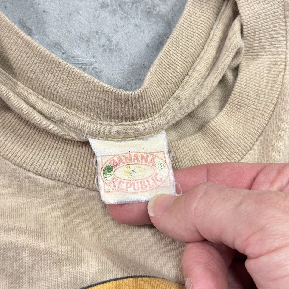 Camisa De Colección Banana Republic Para Hombres Tostada Mediana Viaje Safari Gráfico Camiseta Años 80 90 Foto 3 de 4