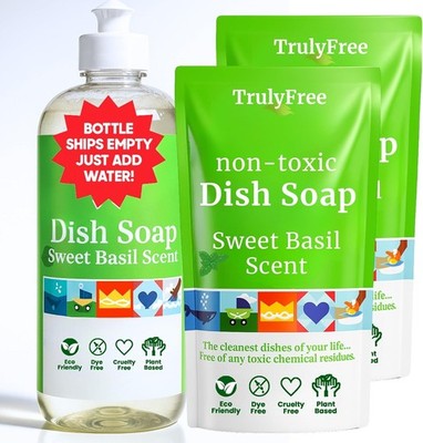 Truly Free Plant Based Dish Soap Kit Sweet Basil