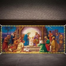 Tatuo 7' X 16' Christmas Nativity Garage Door Banner Cover with LED Light
