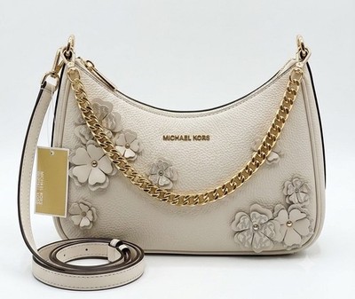Michale Kors Jet Set Travel Lrg Embellished Floral Cream Convertible Pouchette