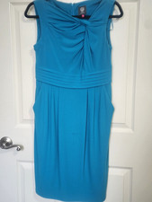 Vince Camuto Sleeveless Teal Sheath Dress With Twist Front Detail