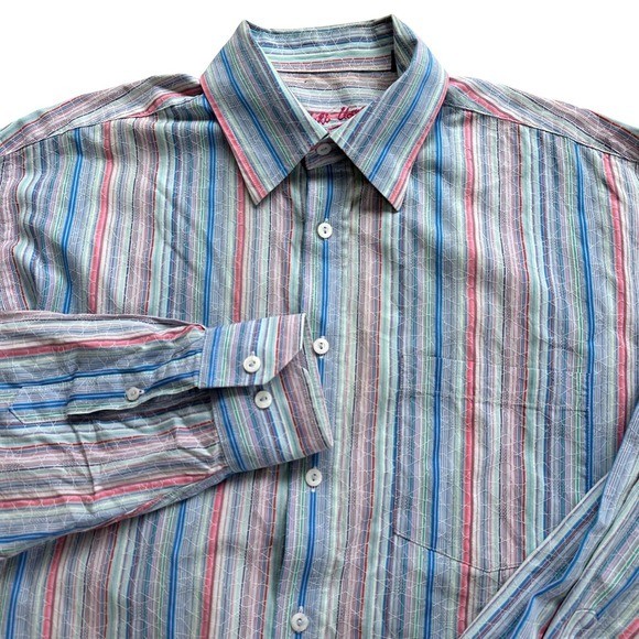 Bugatchi Uomo Mens Striped Button Down Shirt Mult… - image 2