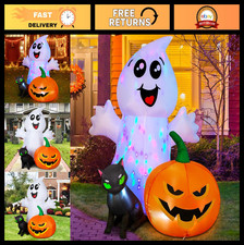 5FT Halloween Inflatable Ghost with Black Cat  Pumpkin, LED Yard Decoration Par