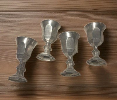 Vintage 1960's Hand Cast Pewter Goblet/ Cordial Cups Set Of Four Marked Leonard
