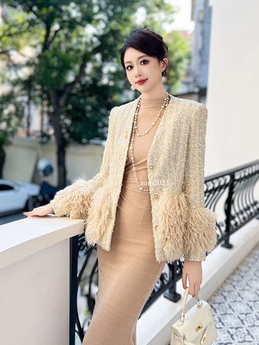 Damen Herbst verdickte lose französische Jacke Pailletten Wolle Cardigan Trenchcoat - Bild 5 von 22