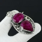 Ruby Lab-Created Gemstone 925 Sterling Silver Moon Statement Pendant Jewelry
