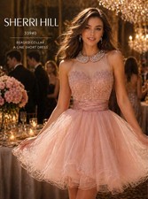 Sherri Hill Blush Beaded Collar Tulle Party Dress Size 6
