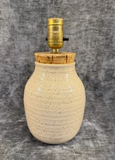 Vintage Hand Thrown Hesperus Pottery Lamp Beige Speckle Glaze Artisan MCM Style