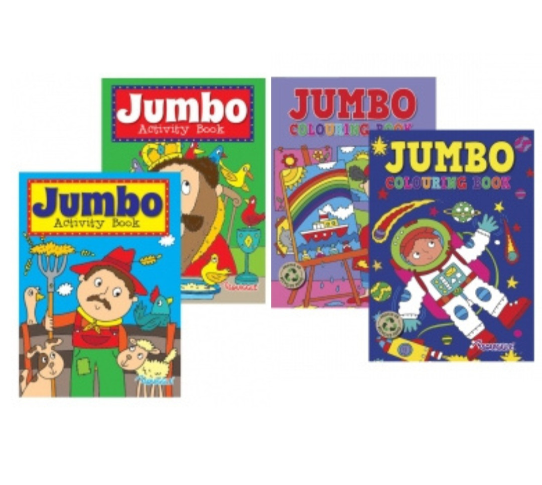 4 x Jumbo Colouring & Activity Books Of Fun Puzzles & Challenges toddlers choice