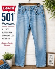 Levi  s Premium 501 Jeans W27 L32 Button Fly Light Wash Straight Leg Waterless