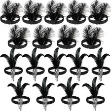 18 PCS 1920s Flapper Headbands Black Feather Headpieces Costume Headpiece Women