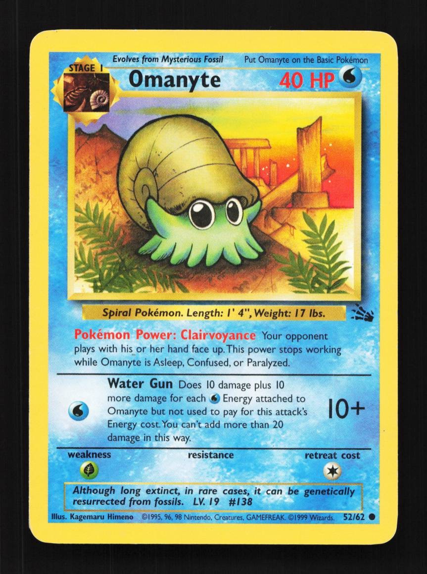 Omanyte 52/62 HP Fossil English Pokemon Card TCG