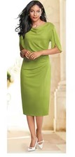 16 Midnight Velvet Green Formal Wedding Church Party Pearl Tulip Sleeve Dress