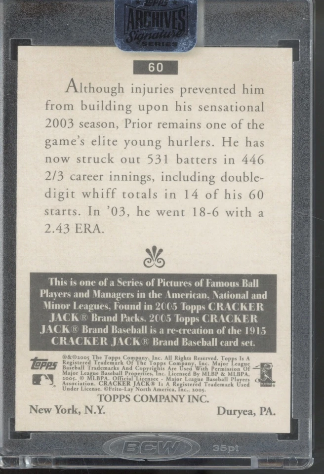2018 Topps Archives Signature 2005 #60 Mark Prior 60/66 Auto Autograph - Image 2 of 2