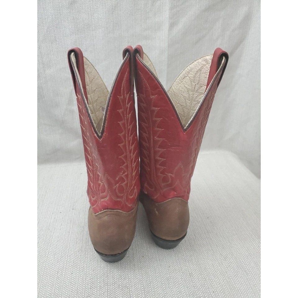 Tony Lama Western Botas de Vaquero Juveniles Talla 4.5 D Marrón Rojo Cuero Pull On Foto 3 de 4