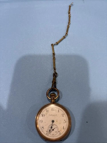 Elgin Antique Pocket Watch Working Gold Tone Case Vintage