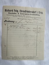 Ehrenfriedersdorf ,Richard Feig, Chocoladen & Zuckerwaren Grosshandlung 1921
