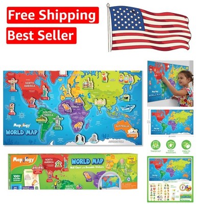 Mapology Geography Learning Toys: Interactive World Map & Stickers for Ages 5-12