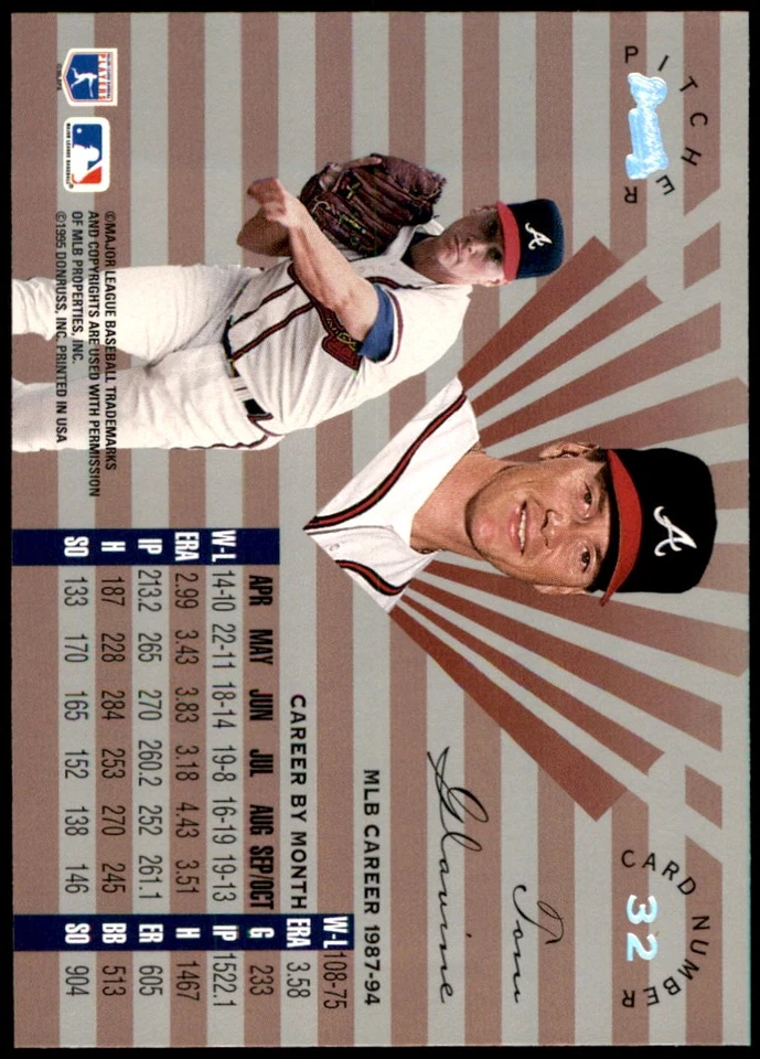 Tom Glavine 1995 Leaf Limited #32 Braves MLB READ FREE SHIPPING AutographDen - Image 2 of 2