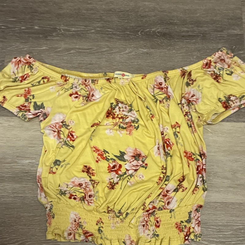 Wishful Park Yellow Floral Off-the-Shoulder Smocked Blouse Short Sleeve L