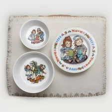 Vintage 1969 3pc Raggedy Ann & Andy Dish Set Oneida Plate And Two Bowls.