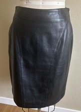 Vtg 1980s Soft Black Genuine Real Leather Lined Pencil Skirt Size 10