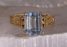 Emerald Cut Aquamarine Ring 14K Yellow Gold Size 6.5