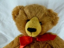 Vintage Dakin 1994 Golden Brown Teddy Bearwith Red Bow Plush 16" Excellent