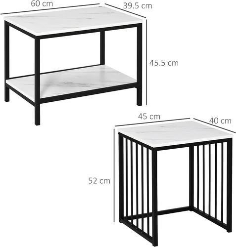 New Loft Range Modern Set Of 2 Marble Effect Nest Of Table With Metal Frame - Picture 2 of 8